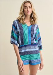 Venus Plus Size Mixed Print Romper in Green Multi