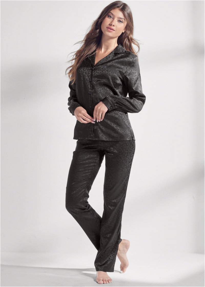 Venus Midnight Cat JACQUARD SATIN PAJAMA SET