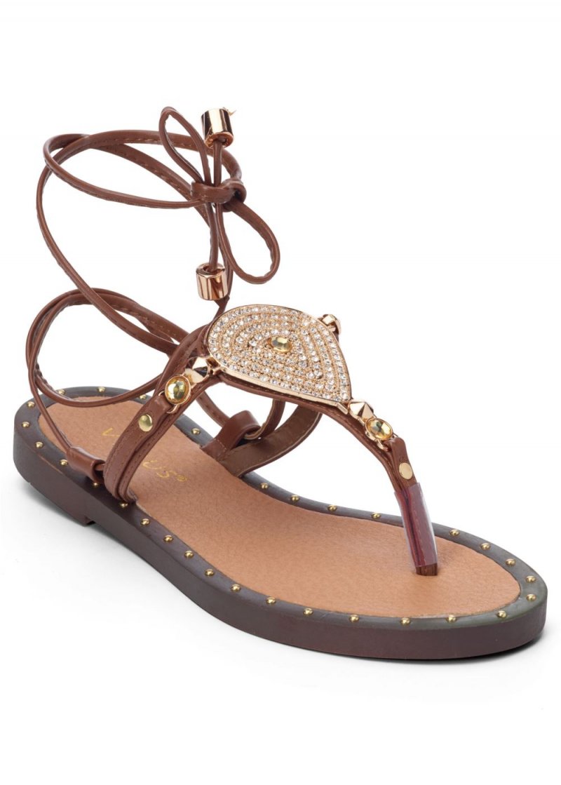 Venus Lace Up Gladiator Sandals in Cognac