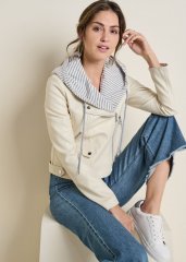 Venus Faux-Leather Moto Jacket in Cream Multi