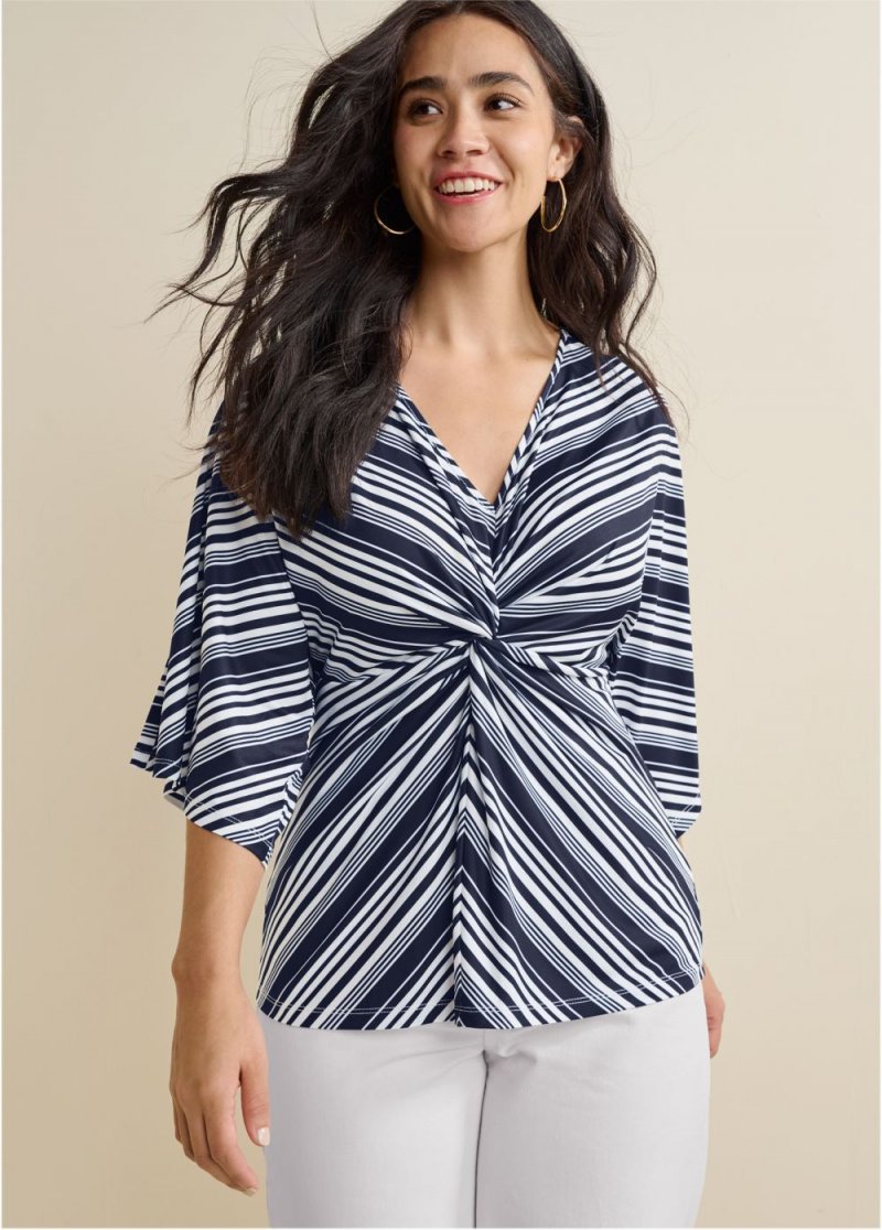 Venus Plus Size Striped Knotted Top Venus Plus Size Striped Knotted Top