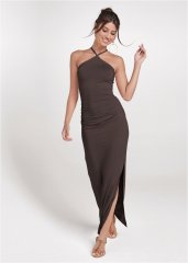 Venus Brown HALTER NECK MAXI DRESS