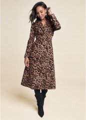 Venus Long Leopard Print Coat in Brown Multi