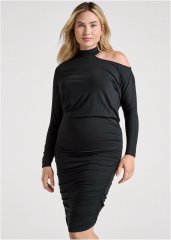 Venus Black RUCHED MIDI DRESS