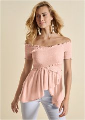 Venus Smocked Babydoll Top in Light Pink