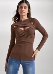 Venus Strappy Cutout Neckline Top in Dark Brown