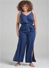 Venus Plus Size Ruffle Jumpsuit in Blue