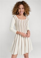 Venus A-Line Sweater Dress - White & Brown