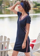 Venus Striped Trim Lounge Dress in Navy