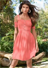 Venus Smocked A-Line Mini Dress - Coral