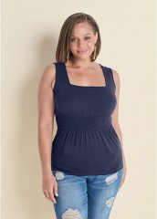 Venus Plus Size Smocked Square Neck Top