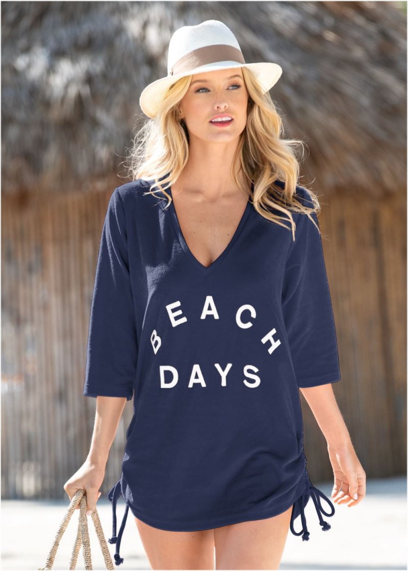 Venus Deep V Beach Cover-Up in Navy