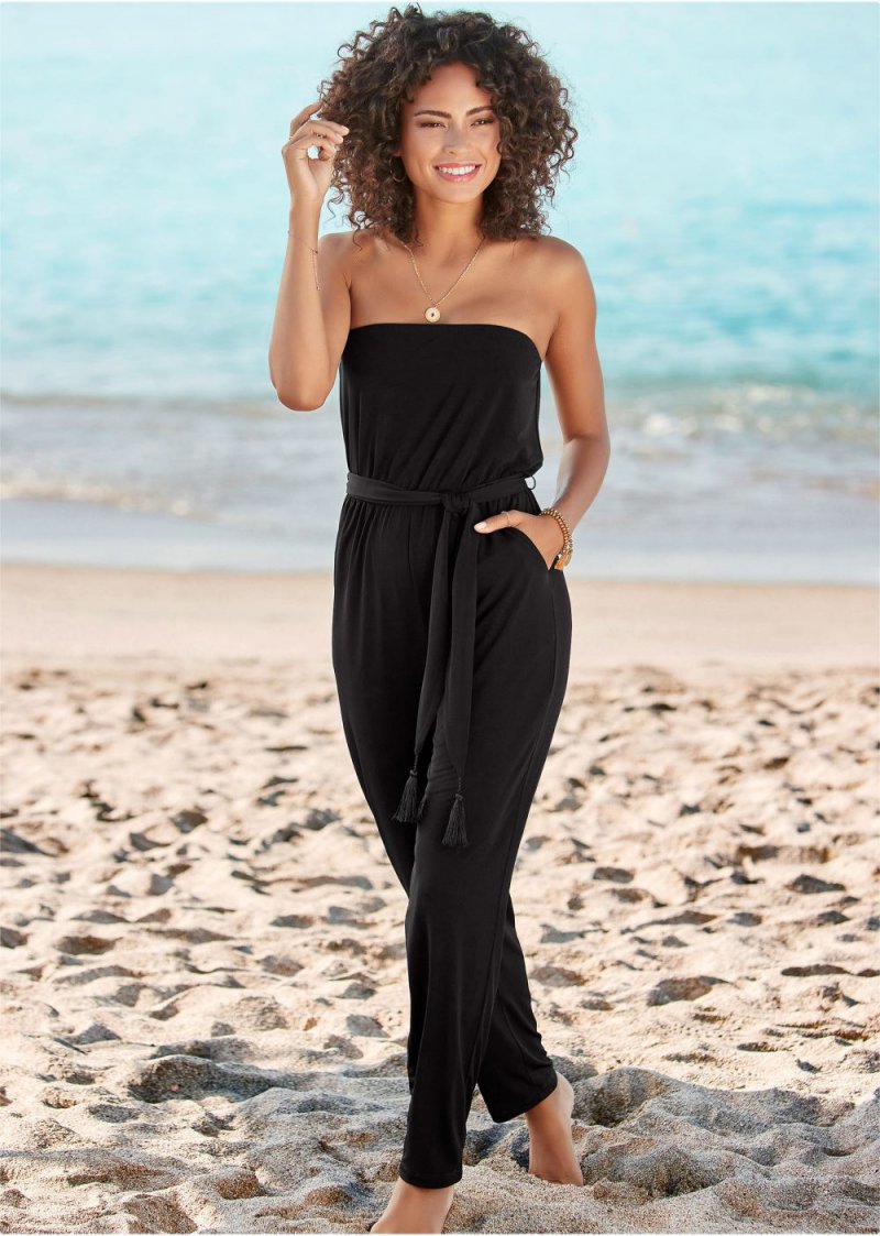 Venus Strapless Casual Jumpsuit in Black