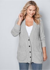 Venus Plus Size Button-Front Knit Cardigan in Light Grey