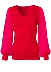 Venus Plus Size Chiffon Sleeve Sweater in Red