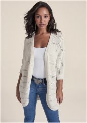 Venus VENUS | Pointelle Stitch Cocoon Cardigan in Off White