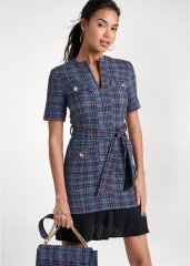 Venus Plus Size Belted Tweed Dress