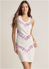 Venus Tie Dye Ruched Lounge Dress - White & Purple