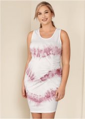 Venus Plus Size Tie Dye Ruched Lounge Dress in White & Purple