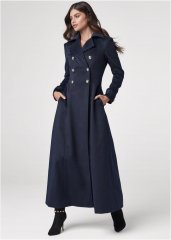 Venus A-Line Double Breasted Coat in Navy