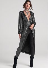 Venus Sequin Maxi Top in Gunmetal