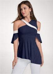 Venus Color Block Top in Navy & White