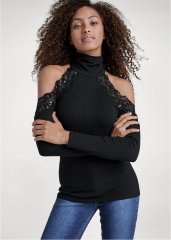 Venus Cold Shoulder Lace Top in Black