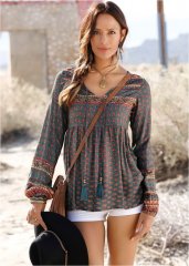 Venus Boho Printed Top in Navy Multi