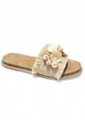 Venus Shell Detail Slide Sandals in Cream