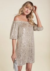 Venus Sequin Off-The-Shoulder Dress - Silver