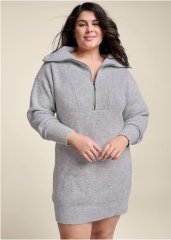 Venus Heather Grey ZIP FRONT SWEATER DRESS