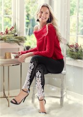 Venus Lace Detail Leggings in Black