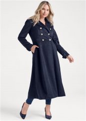 Venus A-Line Double Breasted Coat in Navy