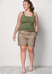 Venus Plus Size Belted Cuffed Shorts - Khaki