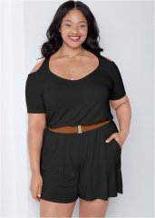 Venus Black Cold-shoulder romper