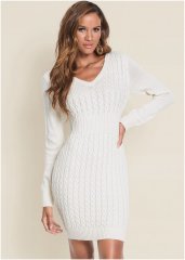 Venus Cable Knit Sweater Dress - Cream