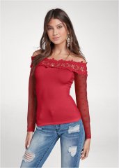 Venus Swiss Dot Lace Top in Red