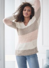 Venus VENUS | Cozy Striped Hooded Sweater in Blush Multi