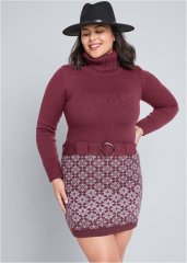 Venus Plus Size Belted Sweater Dress