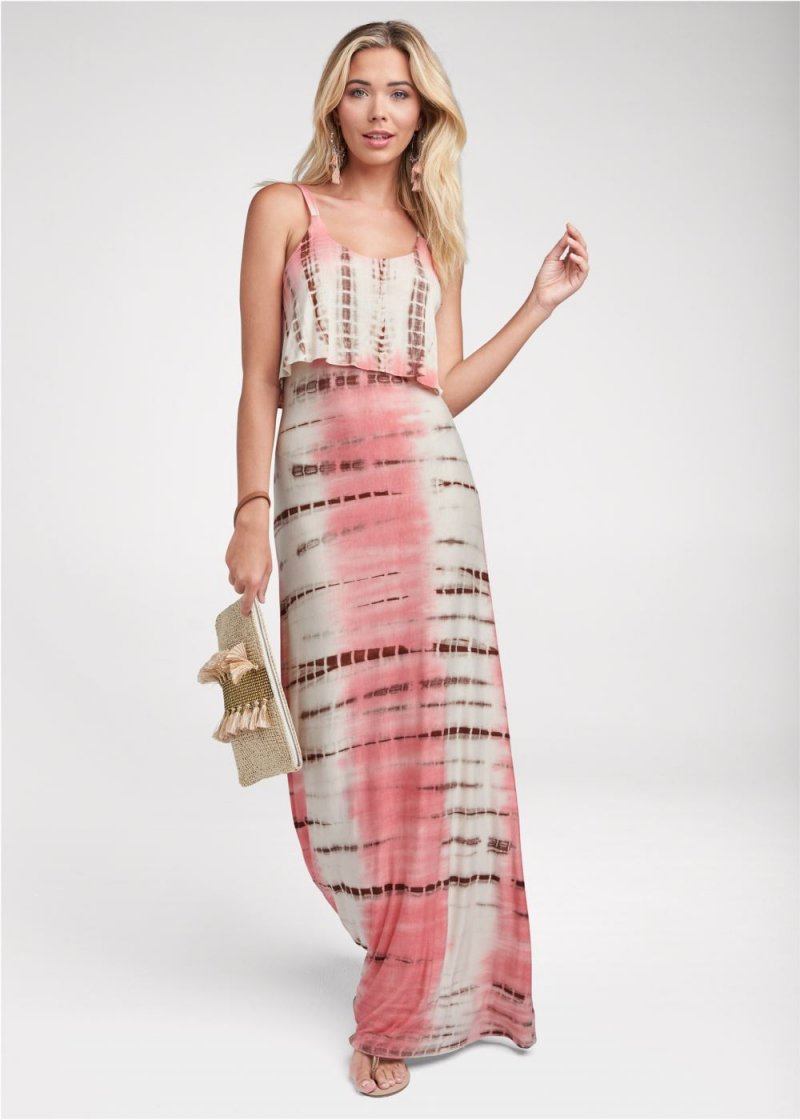 Venus Overlay Tie Dye Maxi Dress - Coral Multi