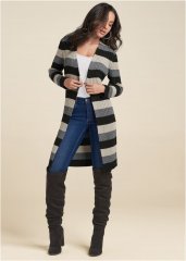 Venus VENUS | Striped Ribbed Cardigan in Black Multi