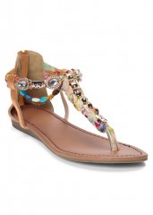 Venus Embellished Rope Sandals in Tan