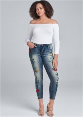 Venus Medium Wash FLORAL EMBROIDERED SKINNY JEANS