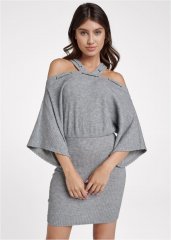 Venus Cold-Shoulder Ribbed Mini Dress - Heather Grey