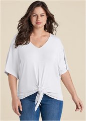 Venus Plus Size Knot Twist V-Neck Tee