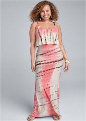 Venus Plus Size Overlay Tie Dye Maxi Dress