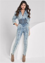 Venus Acid Wash Smocked Jumpsuit in Cool Wash