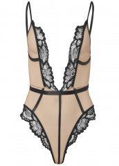 Venus Nude & Black LACE DETAIL PLUNGE TEDDY