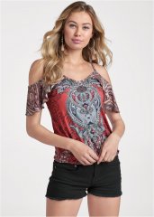 Venus Paisley Cold-Shoulder Top in Rust Multi