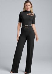 Venus Strappy Mock-Neck Jumpsuit in Navy